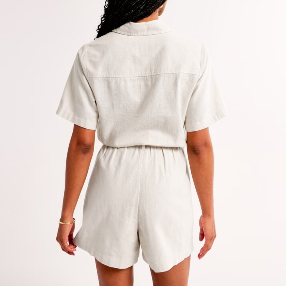 Abercrombie & Fitch Linen-Blend Utility Romper beige Size M - 159-313-00019-420 - Picture 6 of 8